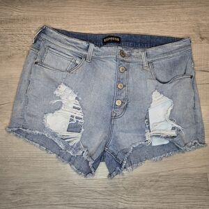 Express Light Blue Distressed Denim Shorts